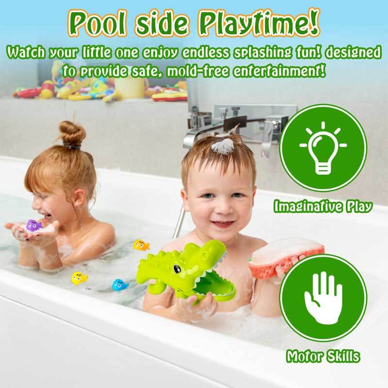 Fidtoy Crocodile & Fish Bath Toy Set for Toddlers Ages 1-5 – Safe Interactive Water Play