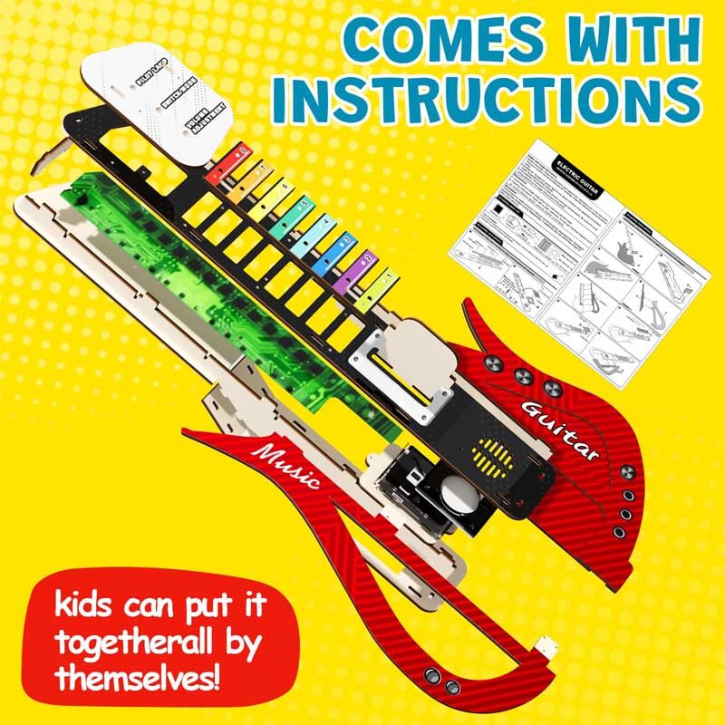 Fidtoy Guitarra de madera DIY para niños mayores de 5 años – Kit para construir tu propio instrumento musical para piano, guitarra y bajo