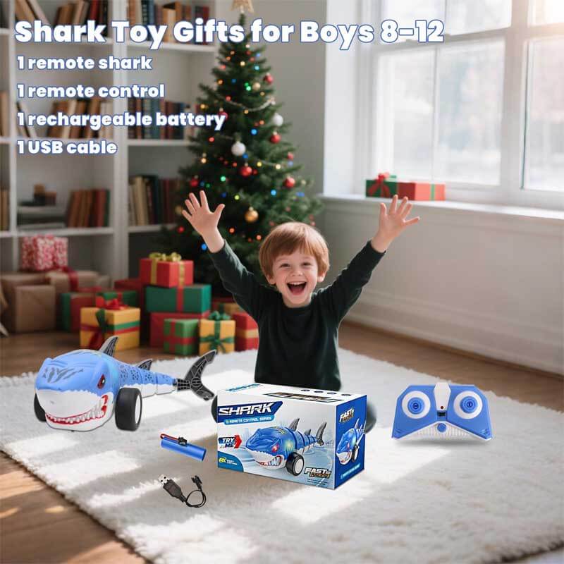 Fidtoy Coche Teledirigido de Tiburón con Luces LED, Vehículo RC de Tiburón de 2.4GHz, Derrape de 360 Grados, Coche Teledirigido para Niños, Juego Interior y Exterior