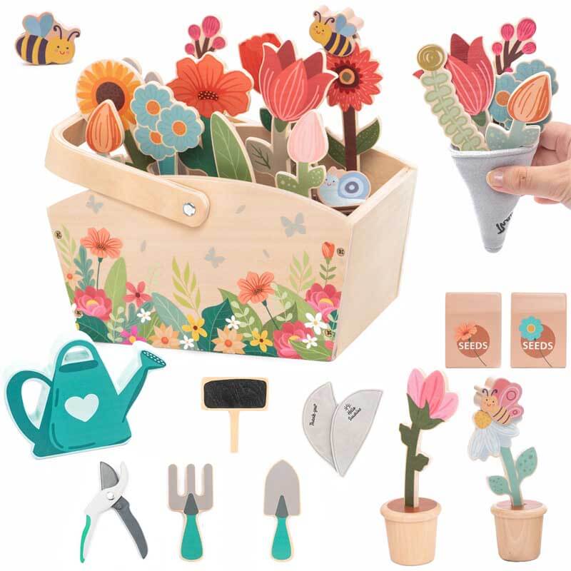 Juego de juguetes de jardinería de madera