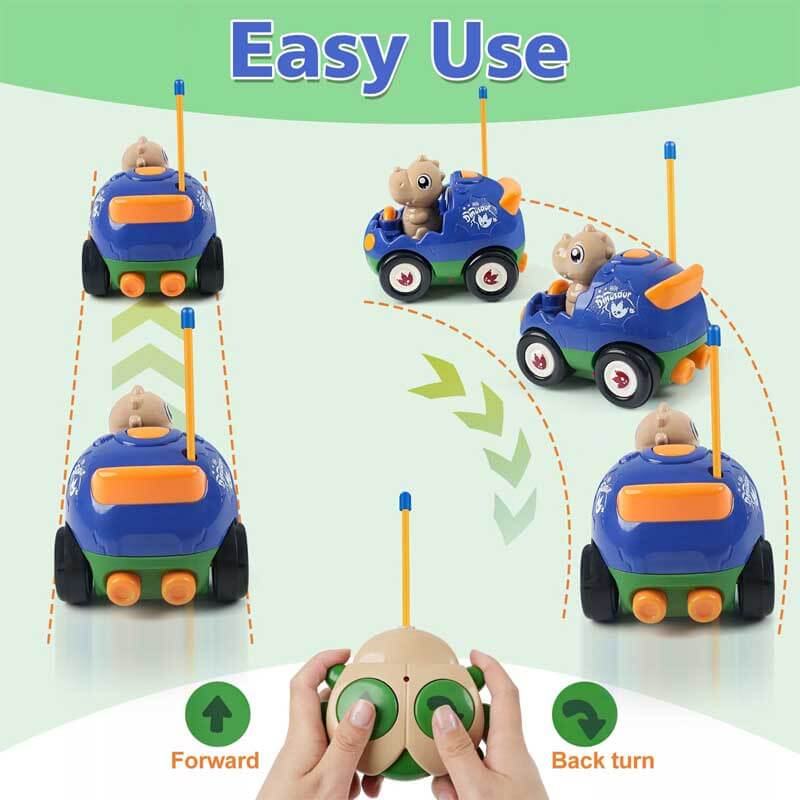 Fidtoy RC Coche de Dinosaurio Juguete Paquete de 2 Autos de Control Remoto para Niños Pequeños con Controladores Luces Sonido Juguete de Carreras para Jugar en Interiores