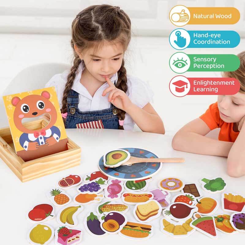 Fidtoy Ours en Bois d'Alimentation - Jouet Montessori d'Apprentissage Alimentaire