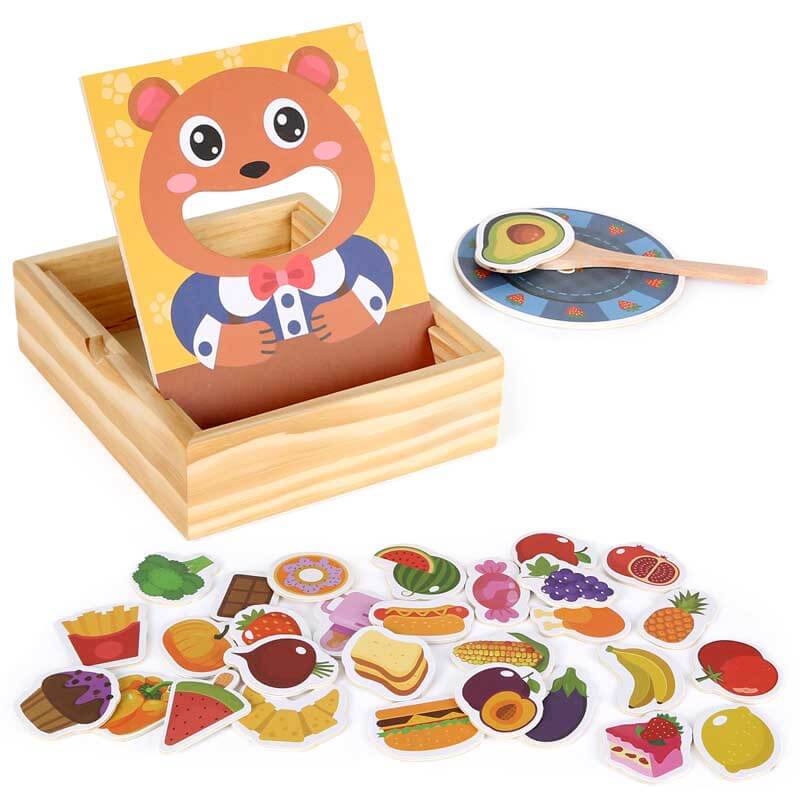Fidtoy Ours en Bois d'Alimentation - Jouet Montessori d'Apprentissage Alimentaire