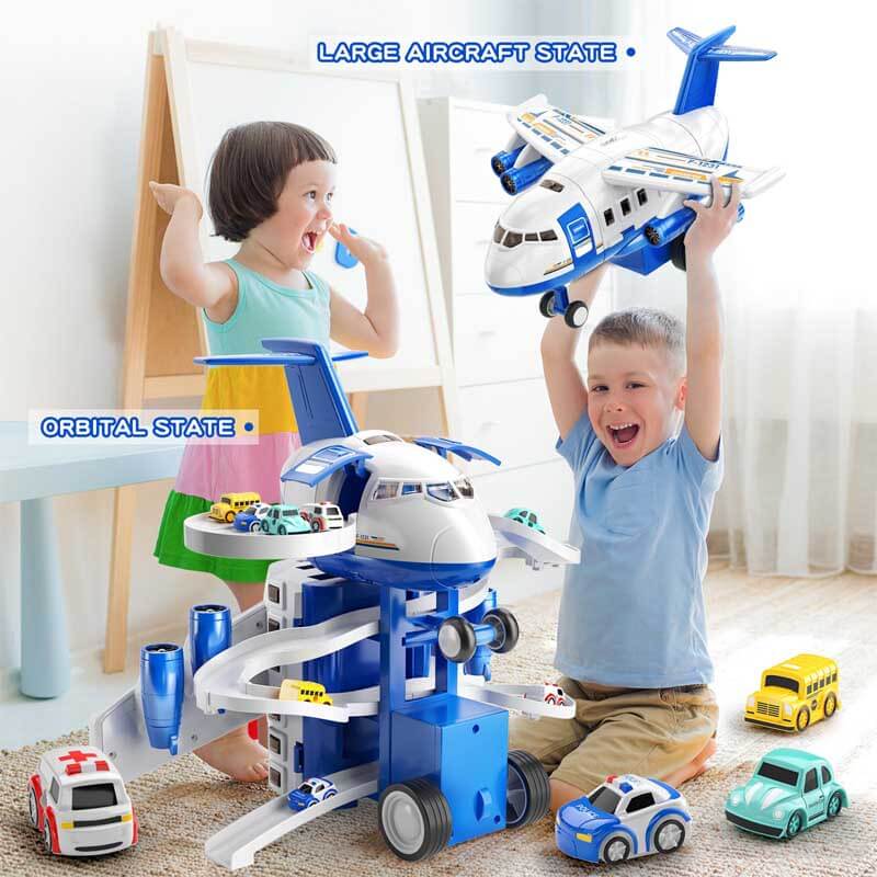 Fidtoy Set de Juguetes de Avión para Niños de 3 a 8 Años | Garaje de Varios Niveles y Juego Interactivo de Coches