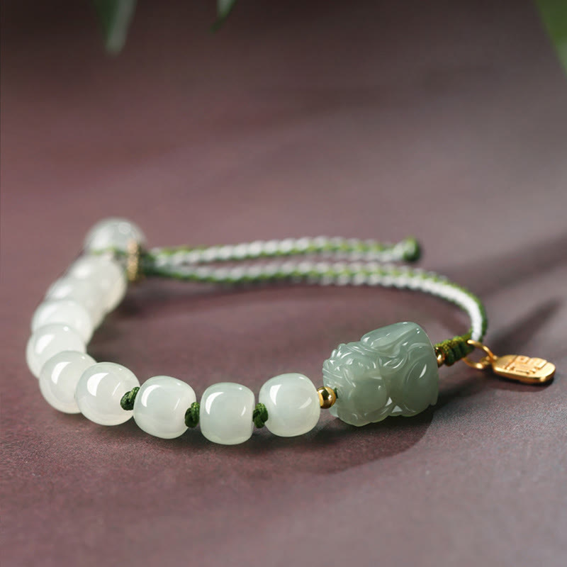 Buddha Stones Natural Hetian Jade PiXiu Luck Fu Character String Bracelet Bracelet BS 4