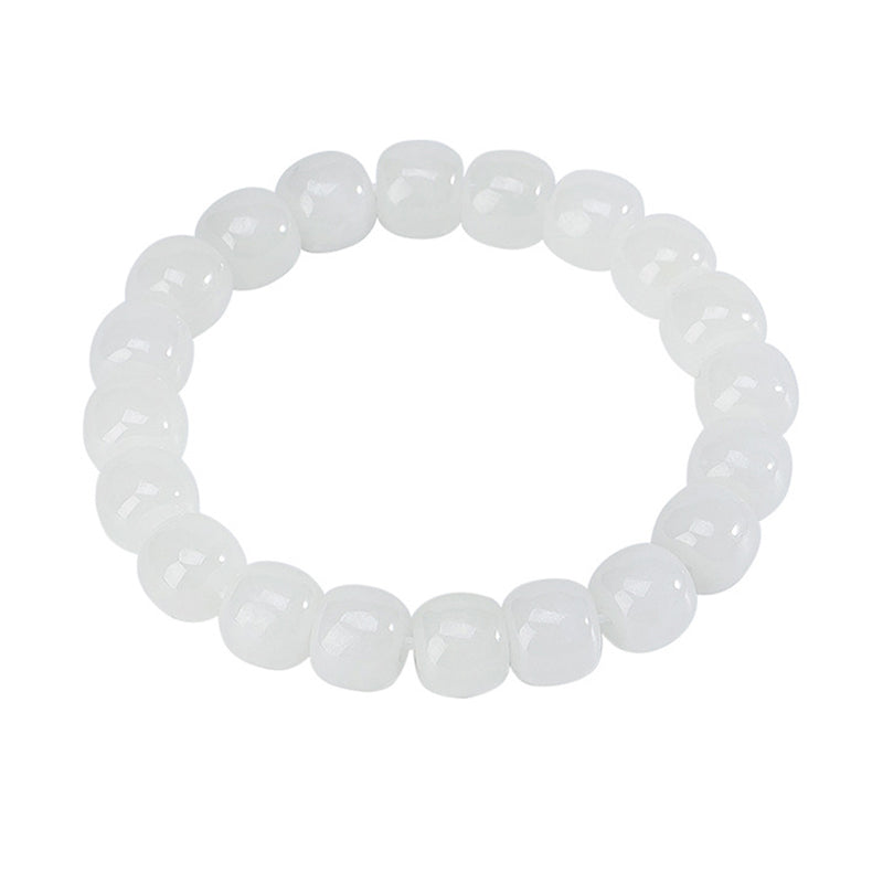 Buddha Stones Hetian White Jade Happiness Blessing Bracelet Bracelet BS 7