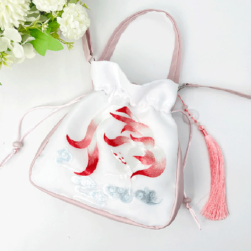 Buddha Stones Suzhou Embroidery Rabbit Lotus Epiphyllum Peony Magnolia Silk Tote Crossbody Bag Shoulder Bag Handbag Crossbody Bag BS 32