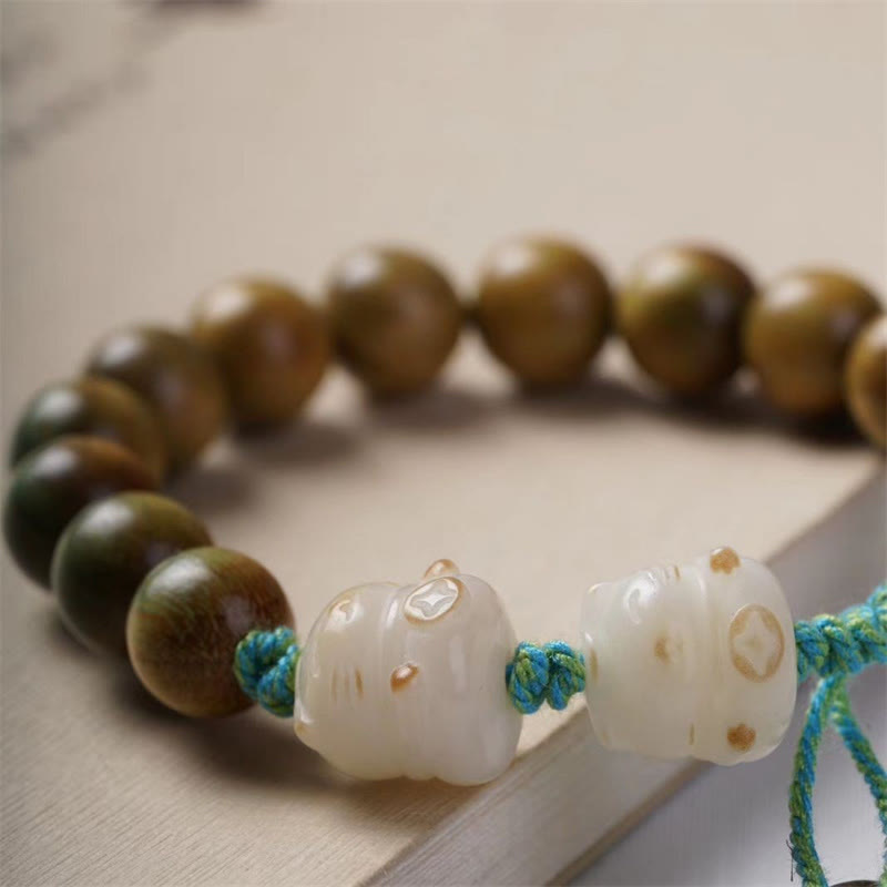 Buddha Stones Green Sandalwood Bodhi Seed Lucky Cat Positive Bracelet Bracelet BS 3