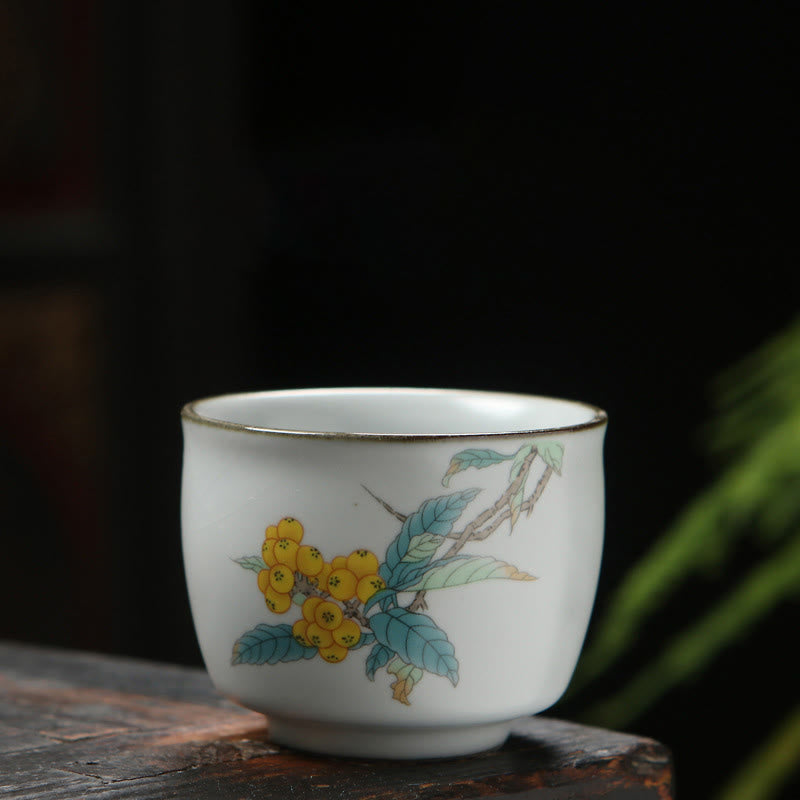 Buddha Stones Loquat Lychee Snow Scenery Landscape Grape Apple Ceramic Teacup Kung Fu Tea Cup Cup BS Loquat 6.5cm*5.5cm*130ml