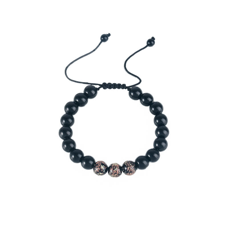 Buddha Stones Black Obsidian Luminous Glowstone Strength Bracelet Bracelet BS 7