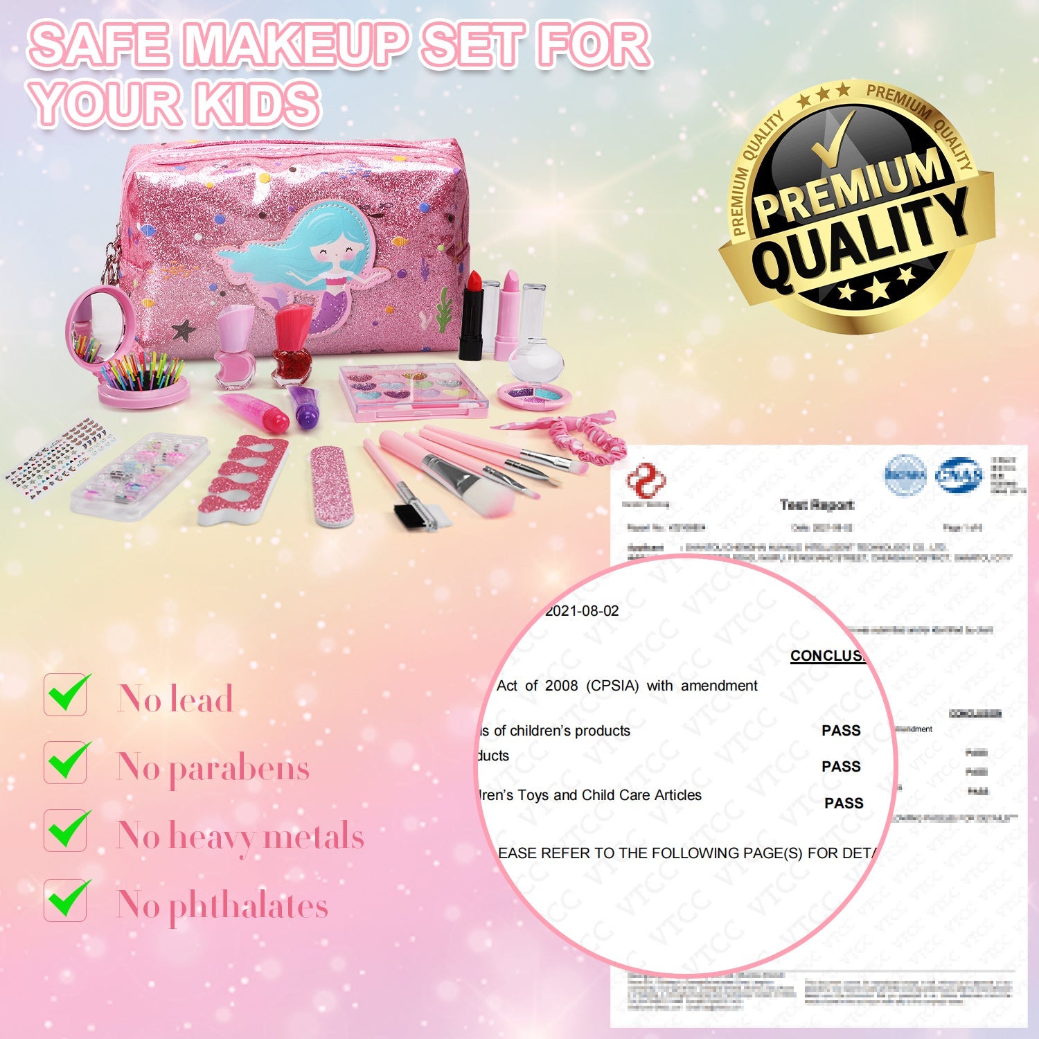 Fidtoy Kit de Maquillaje de Sirena para Niñas con Bolso y Set de Belleza