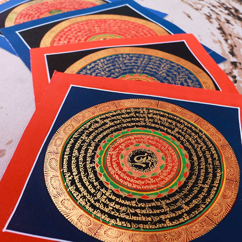 Buddha Stones Tibetan Handmade Thangka Painting Blessing Thangka Blind Box Random Color Pattern Tibetan Thangka BS 26cm Scripture Style (Random Pattern)