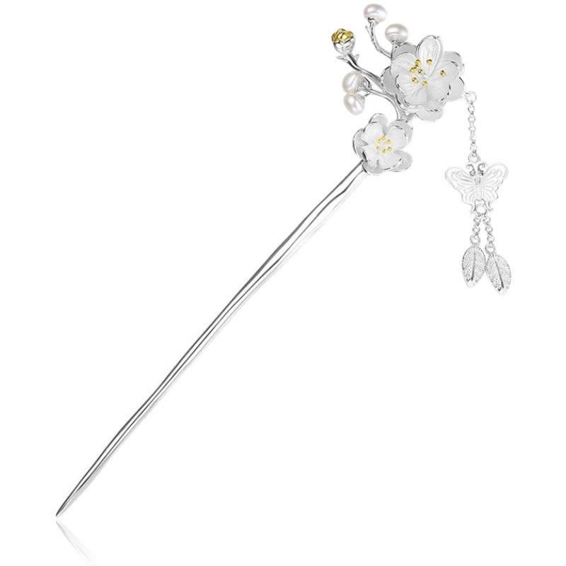 Buddha Stones Plum Blossom Butterfly Love Freedom Tassel Hairpin Hairpin BS 9