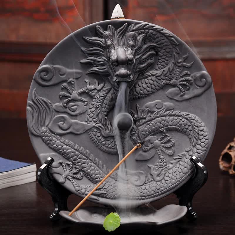 Dragon Ceramic Backflow Smoke Fountain Meditation Incense Burner Incense Burner BS Black