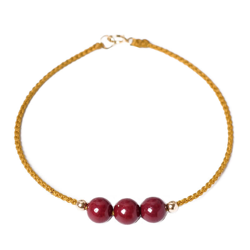 Buddha Stones 14K Gold Plated Natural Cinnabar Blessing String Braided Bracelet Bracelet BS 6
