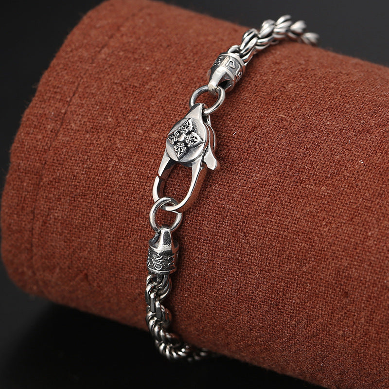 Buddha Stones 925 Sterling Silver Tibet Om Mani Padme Hum Double Dorje Vajra Twisted Design Peace Love Bracelet Bracelet BS 3