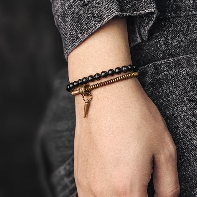 Buddha Stones Rainbow Obsidian Copper Inner Peace Healing Double Layer Bracelet Bracelet BS 8