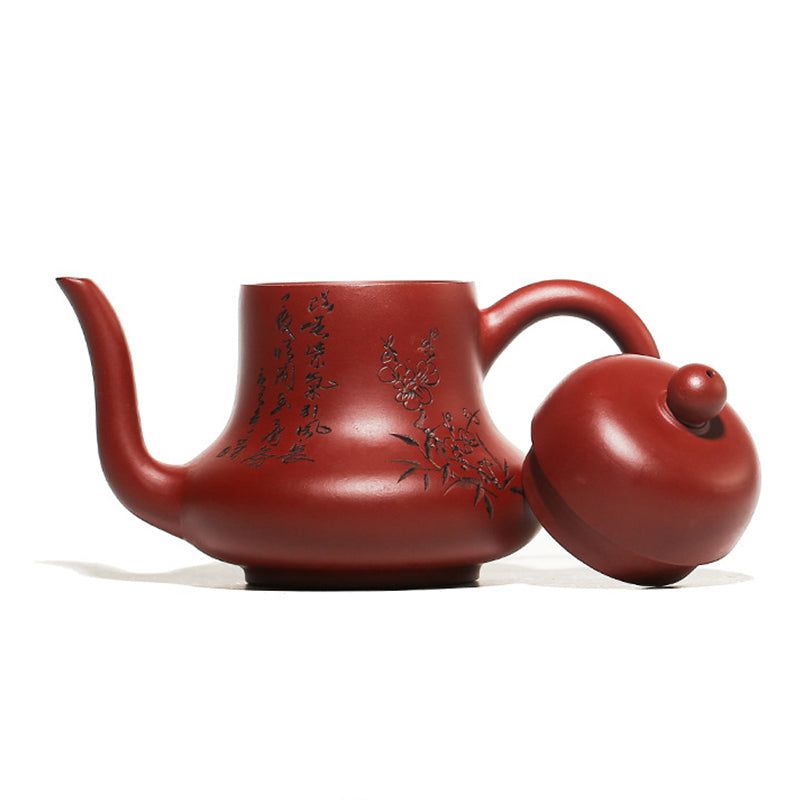 Buddha Stones Vintage Bamboo Peach Blossom Purple Clay Kung Fu Teapot Teapot BS 14