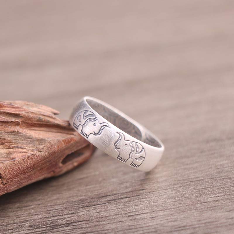 Foviel 999 Sterling Silver Lotus Elephant Six True Words Blessing Ring