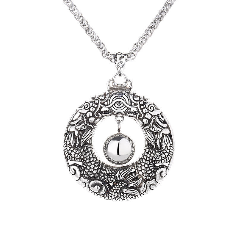 Buddha Stones Double Dragon Playing Bead Copper Protection Necklace Pendant Necklaces & Pendants BS 4