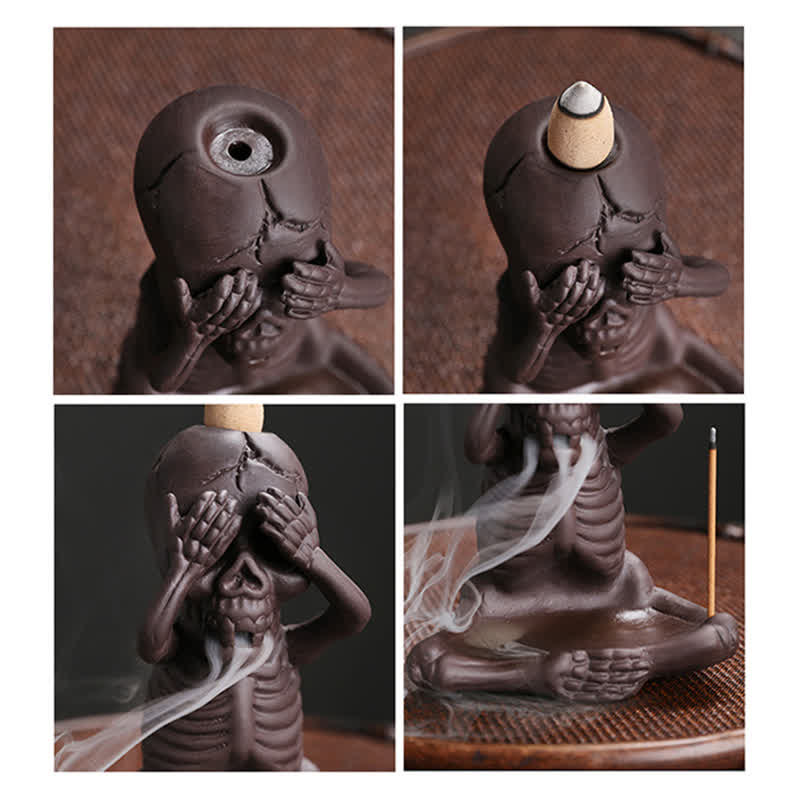 Buddha Stones Little Skull Ghost Purple Clay Backflow Smoke Fountain Peace Incense Burner Decoration Incense Burner BS 6