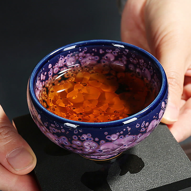 Buddha Stones Colorful Iris Flowers Chinese Jianzhan Kiln Change Porcelain Teacup Tenmoku Kung Fu Tea Cup Jian Zhan Tea Cup BS 2