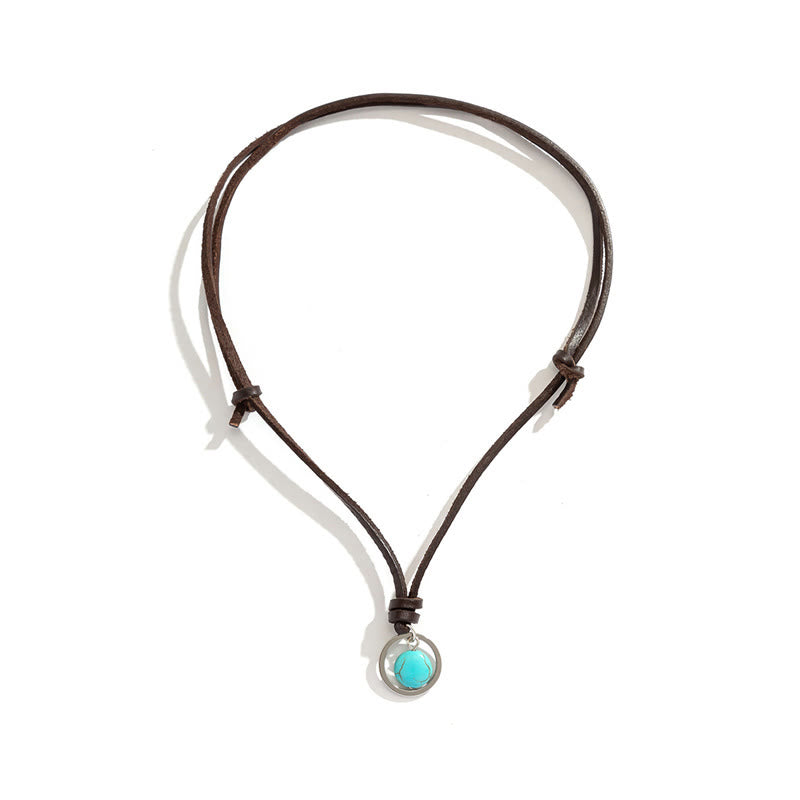 Buddha Stones Round Turquoise Stone Protection Strength Necklace Pendant Necklaces & Pendants BS 5