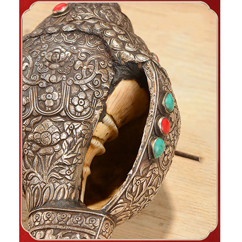 Buddha Stones Tibetan Handmade Natural Shankha Engraved Eight Auspicious Symbols Conch Shell Lucky Home Decoration Decorations BS 8