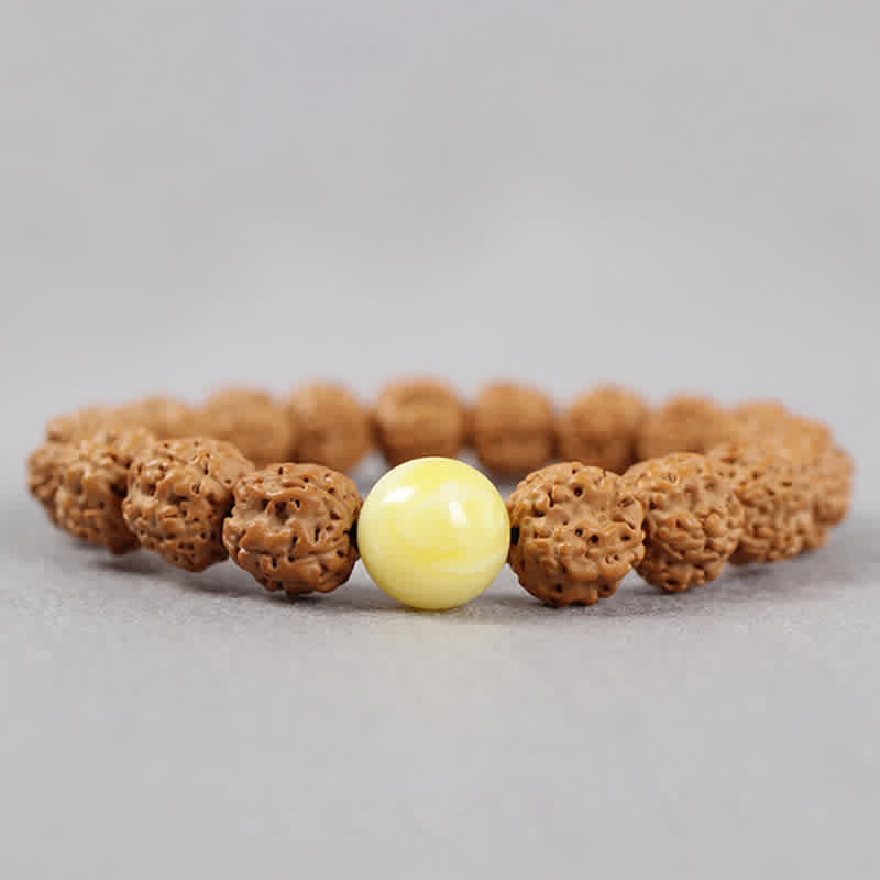 Buddhastoneshop Tibet Rudraksha Bodhi Seed Dzi Bead Amber Turquoise Wealth Bracelet