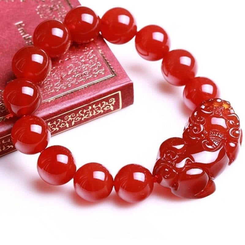 Buddha Stones Red Agate Lucky Pixiu Wealth Luck Bracelet Bracelet BS 16mm