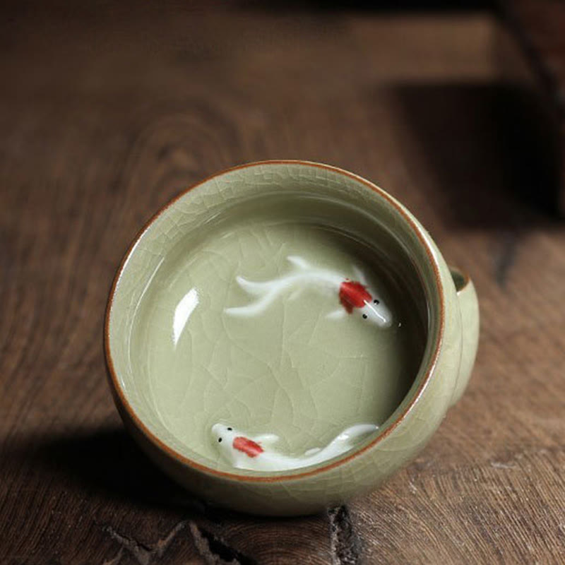Buddha Stones Colorful Koi Fish Ceramic Teacup Kung Fu Tea Cup Bowl Cup BS 45