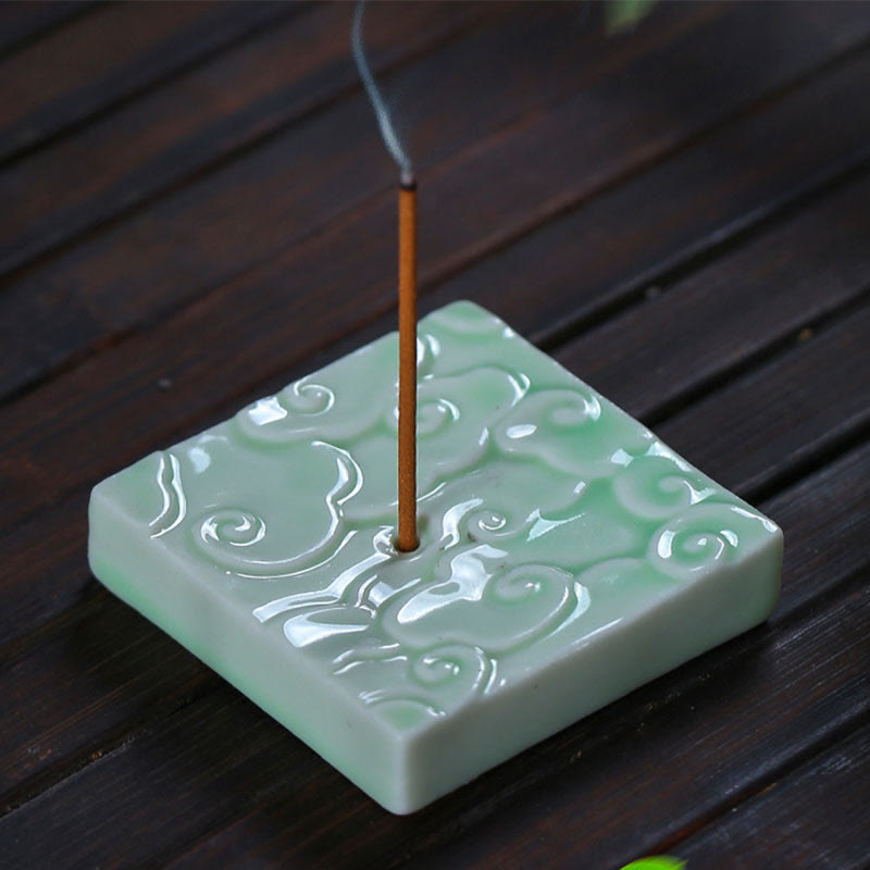 Buddha Stones Mini Auspicious Clouds Design Healing Stick Ceramic Small Incense Burner Decoration Incense Burner BS 2
