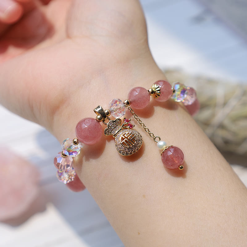 FREE Today: Love Healing Natural Strawberry Quartz Crystal Money Bag Charm Positive Bracelet FREE FREE 5