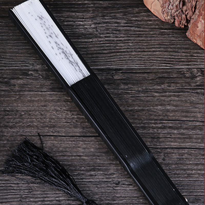 Buddha Stones Mountains Plum Blossom Lotus Magpie Bamboo Leaves Handheld Silk Bamboo Folding Fan 22.5cm 18