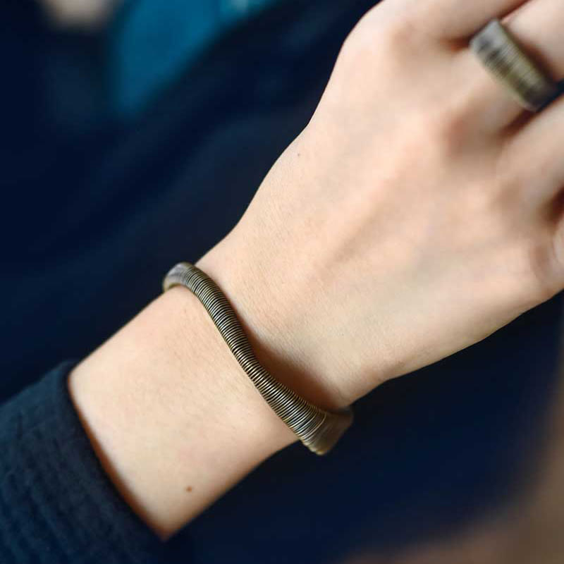 Buddha Stones Simple Design Wrapped Copper Luck Wealth Adjustable Cuff Bracelet Bracelet Bangle BS 9