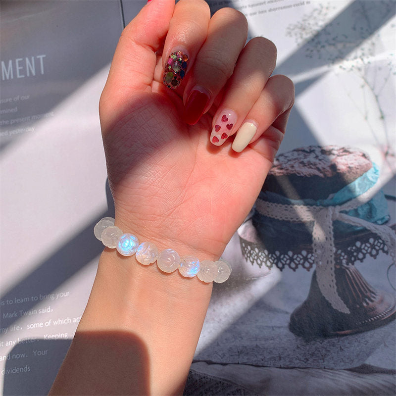 Buddha Stones Natural Moonstone Lotus Love Bracelet Bracelet BS 3