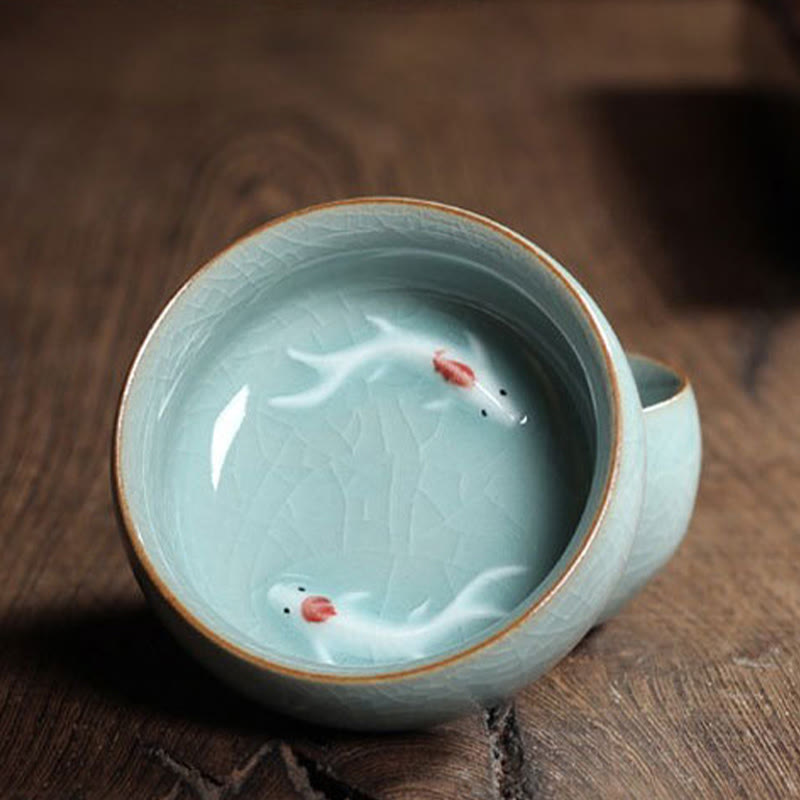 Buddha Stones Colorful Koi Fish Ceramic Teacup Kung Fu Tea Cup Bowl Cup BS 36
