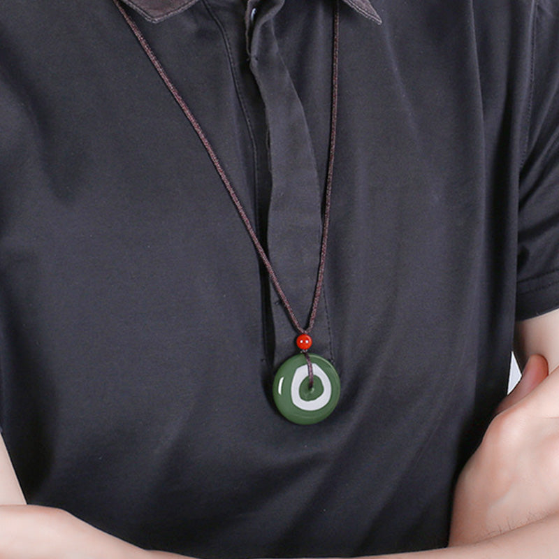 Buddha Stones Natural Round Jade Peace Buckle Prosperity Necklace String Pendant Necklaces & Pendants BS 4