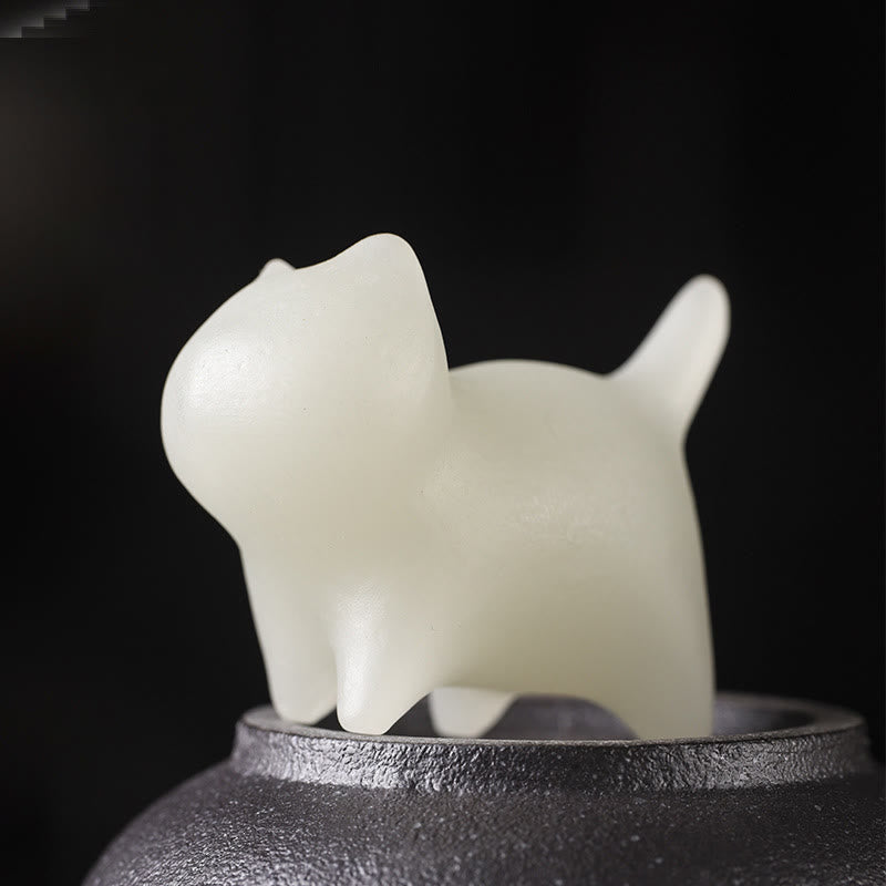 Buddha Stones 2Pcs Mini Cute Cat Glowstone Luminous Lucky Cat Energy Decoration Decorations BS 2