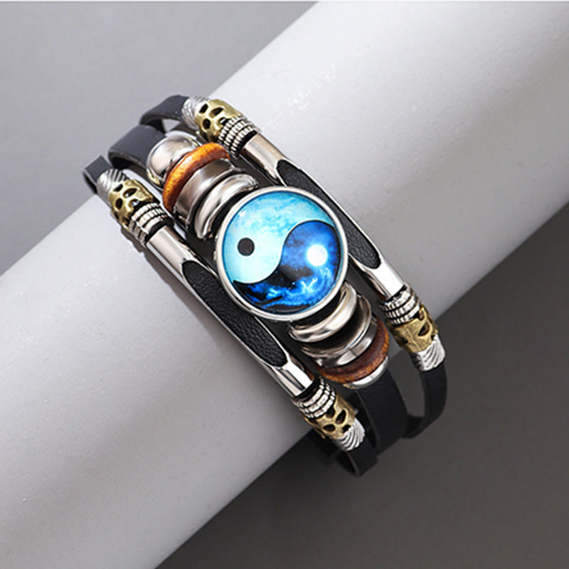 Buddha Stones Yin Yang Leather Balance Bracelet Bracelet BS 3