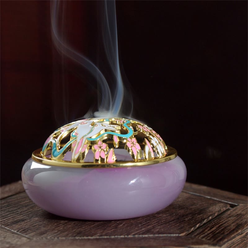 Buddha Stones Nine Tailed Fox Liuli Crystal Healing Meditation Incense Burner Incense Burner BS Purple Nine-Tailed Fox