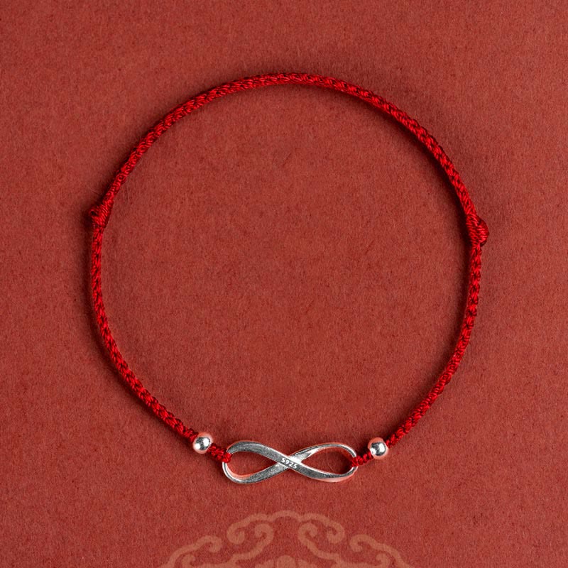 Buddhastoneshop 925 Sterling Silver Endless Knot Protection Luck Red String Bracelet Anklet