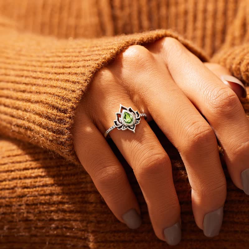 Buddhastoneshop 925 Sterling Silver Lotus Zircon Blessing Protection Ring