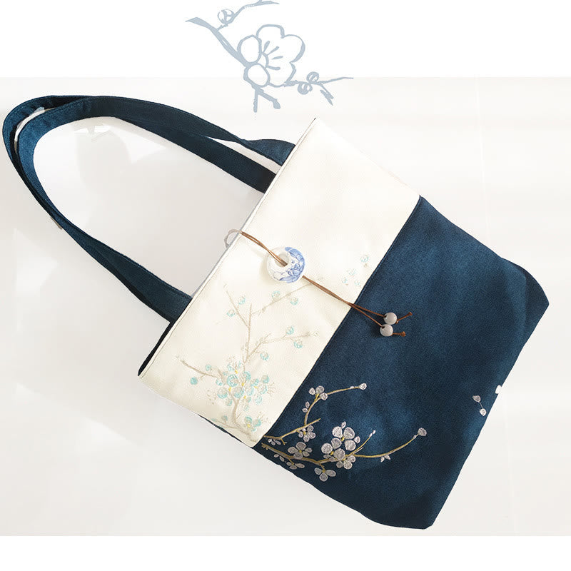 Buddha Stones Pear Flower Plum Peach Blossom Bamboo Embroidery Canvas Large Capacity Shoulder Bag Tote Bag - image 31
