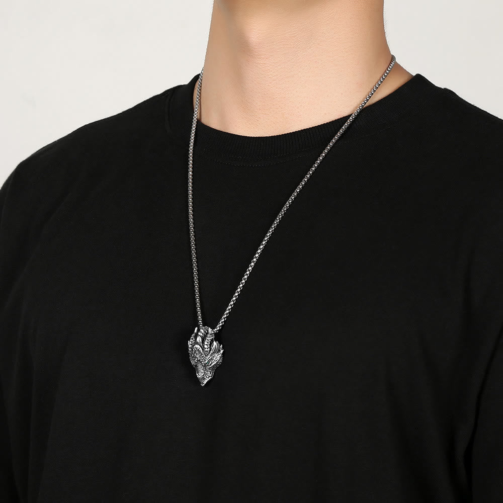 Buddha Stones Pure Tin Dragon Head Luck Protection Metal Necklace Pendant Necklaces & Pendants BS 5
