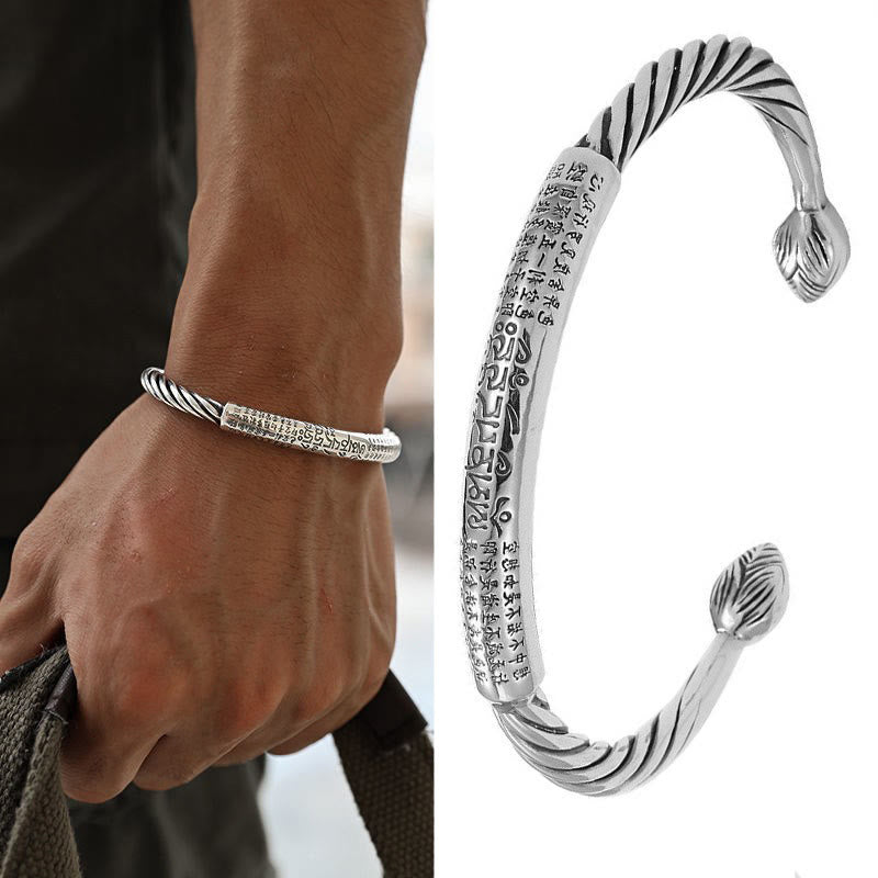 Buddha Stones Tibetan Om Mani Padme Hum Heart Sutra Purity Cuff Bracelet Bracelet Bangle BS 18