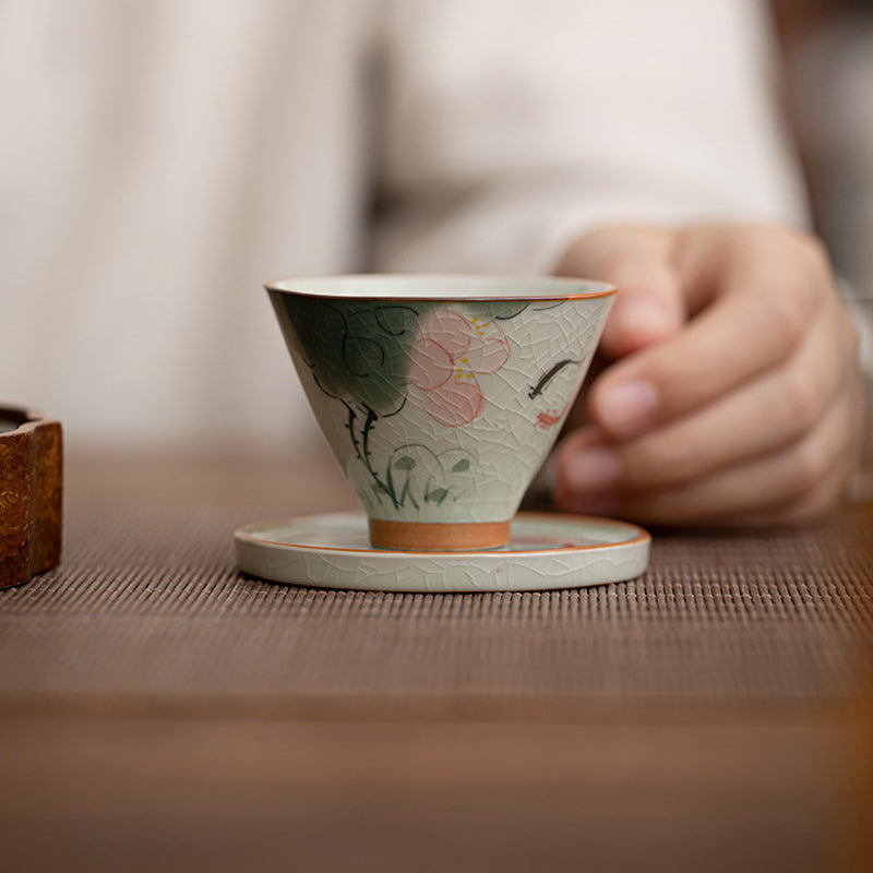 Buddha Stones Persimmon Boat Koi Fish Lotus Ceramic Teacup Kung Fu Tea Cup 50ml Cup BS 10