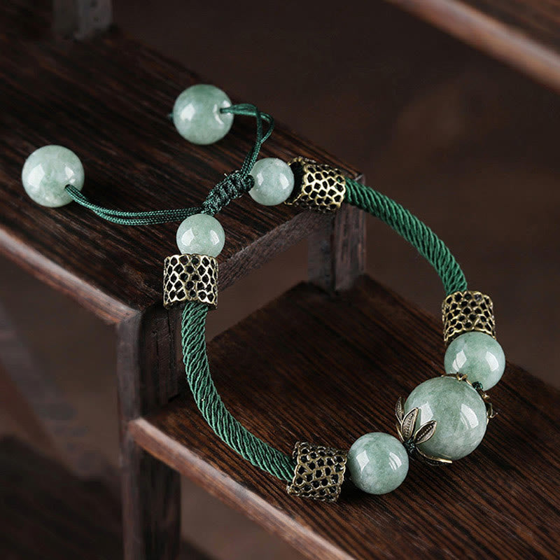 Buddha Stones Handmade Green Rope Luck Jade Bead Prosperity Bracelet Bracelet BS 2