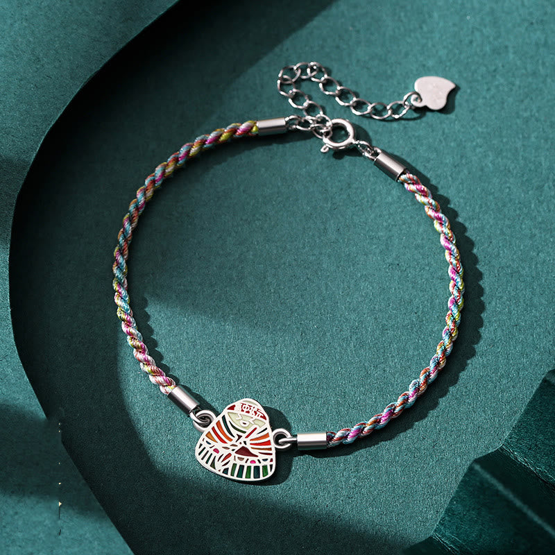 Buddha Stones 925 Sterling Silver Zongzi Pattern Luck Multicolored Handcrafted Bracelet Bracelet BS Pink Colorful Rope for Wrist Circumference 14+3.5cm