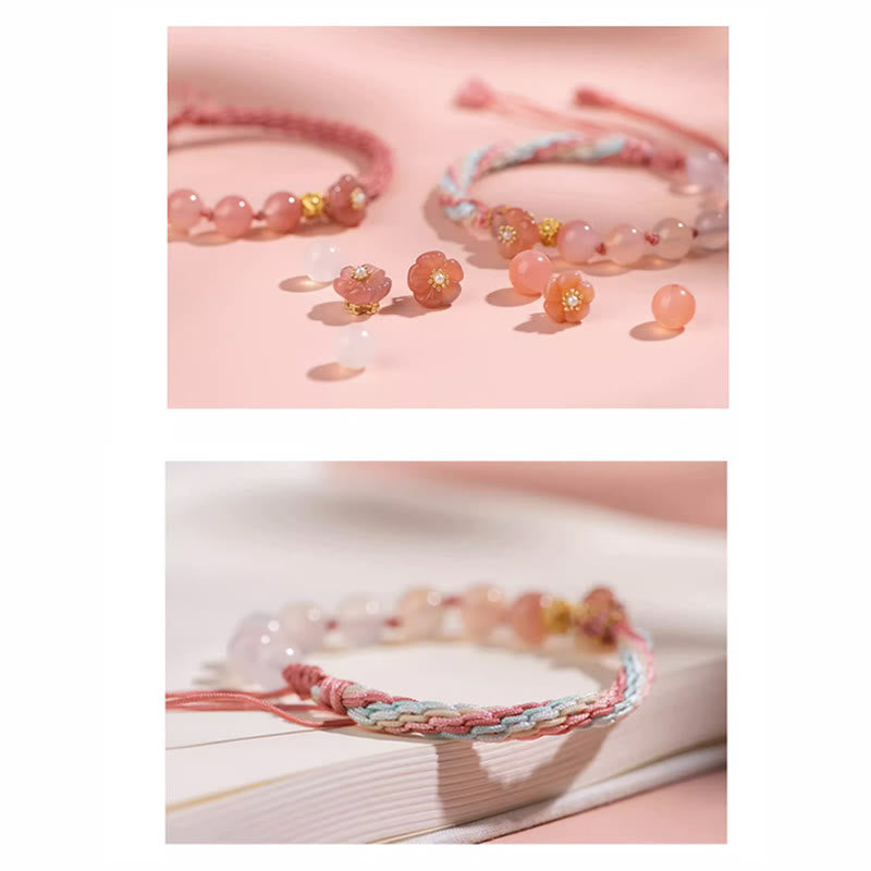 Buddha Stones Natural Gradient Agate Reincarnation Knot Peach Blossom Wealth Luck Handmade String Bracelet Bracelet BS 7